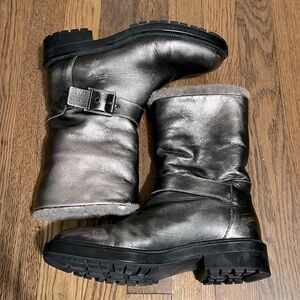 Aquatalia Metallic Leather Boots with Buckle